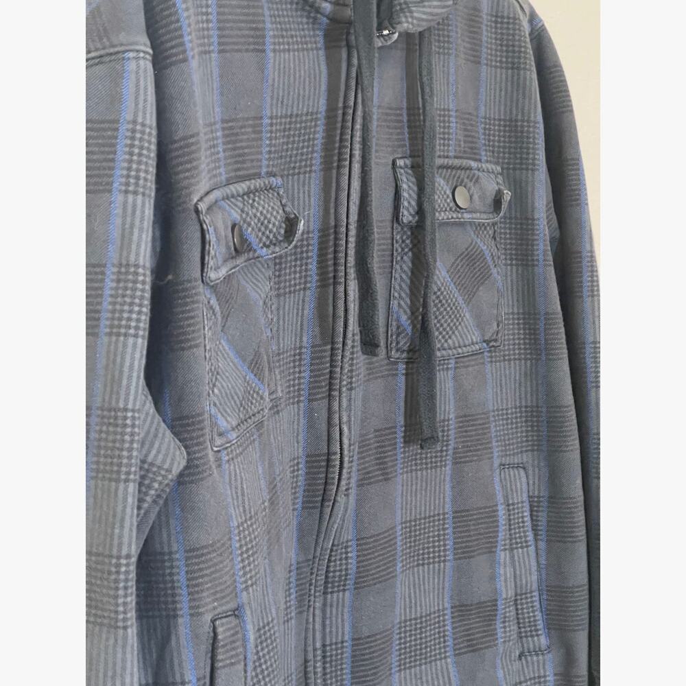 Yago Sweatshirt Jacket Mens X-Large XL Plaid Full Zip Hoodie Blue Black - Picture 2 of 9